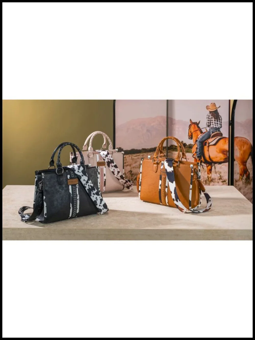 Vegan Leather Cow Print Western Tote Bag with Top Handle, Satchel Purse for